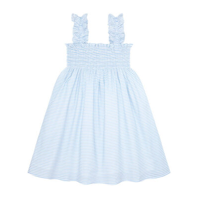 Minnow - Powder Blue Stripe Smocked Dress