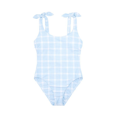 Minnow - Sunwashed Plaid Tie Knot One Piece