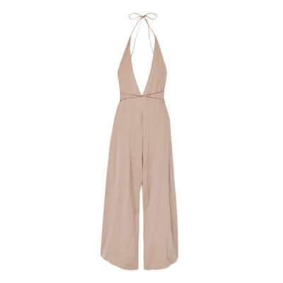 Caravana - Pakkun Open-Back Leather-Trimmed Cotton-Gauze Jumpsuit