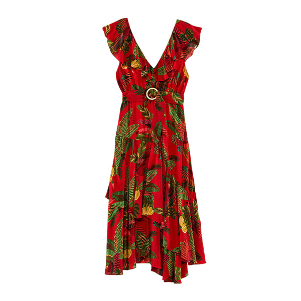 Farm Rio - Red Forest Birds Belted Midi Dress