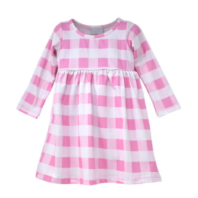 Flap Happy - UPF 50+ Lumi Long Sleeve Tee Dress, Buffalo Check Pink