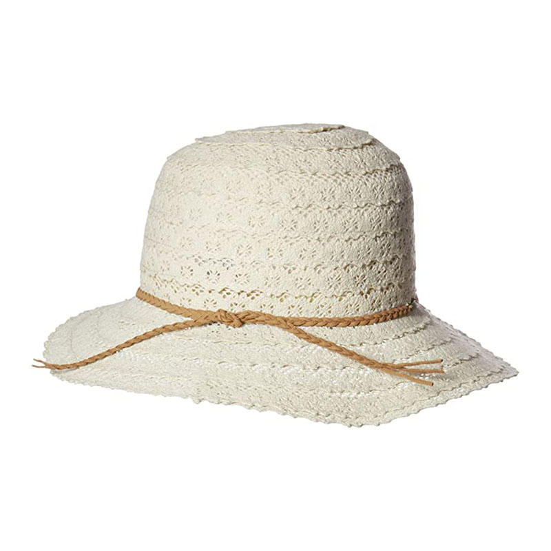 NYFASHION101 - Open Knit Brown Braided Trim Vented Cotton Beach Sun Hat