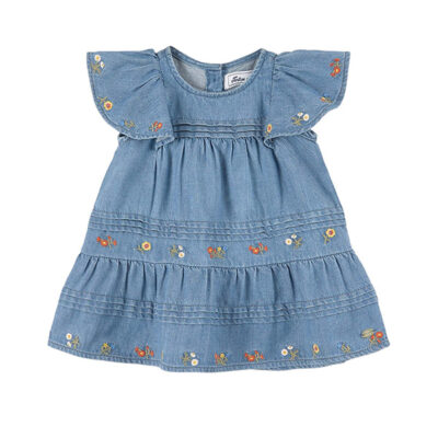 Tartine et Chocolat - Blue Denim Embroidered Dress