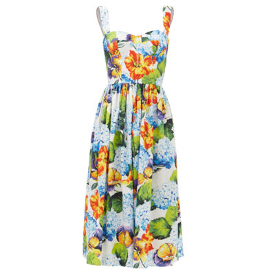Dolce & Gabbana - Bustier-Bodice Floral-Print Poplin Midi Dress