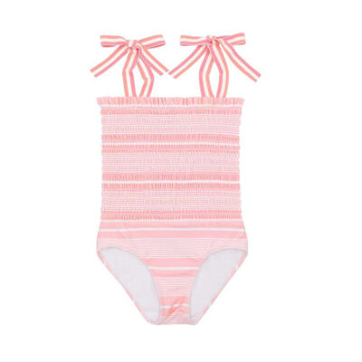 Minnow - Girls Sorbet Pink Stripe Smocked One-Piece