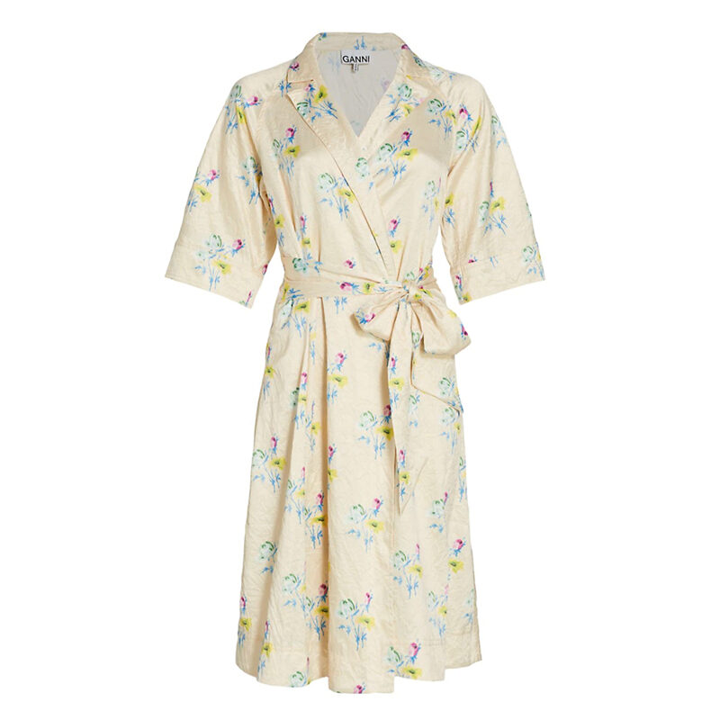 Ganni  - Floral Satin Wrap Dress