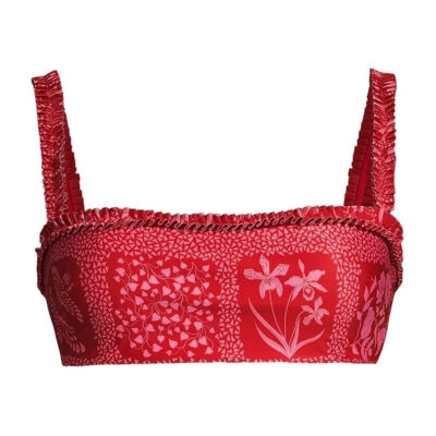 Agua by Agua Bendita - Alegria Red Floral-Print Ruffled Bikini Top