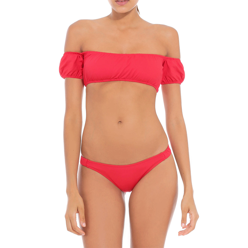 Sexy red bandeau bikini for tanning