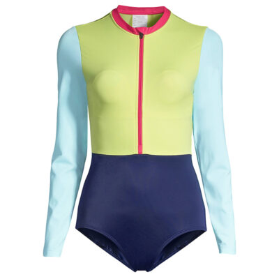 Lands’ End - Chlorine Resistant Zip Front Long Sleeve Tugless Sporty One Piece Swimsuit