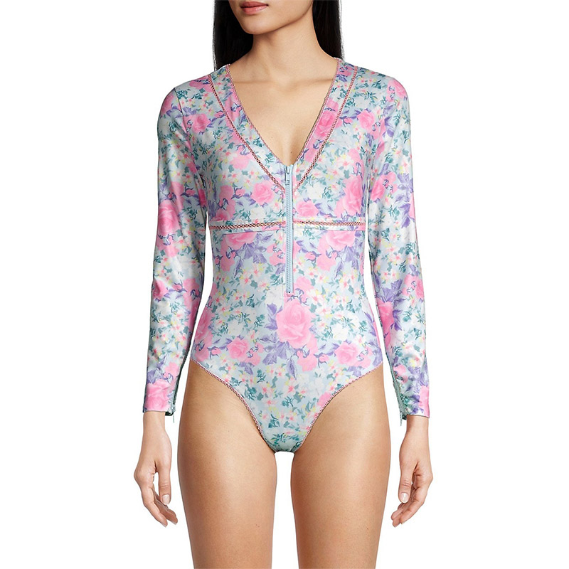 14. LoveShackFancy Floral Long Sleeve Swimsuit - Outfit Items