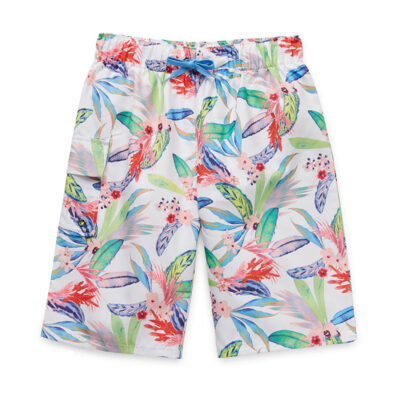 Outdoor Oasis - White Tropical Little & Big Boys Swim Trunks