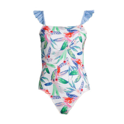 Outdoor Oasis - White Tropical Womens One Piece Swimsuit