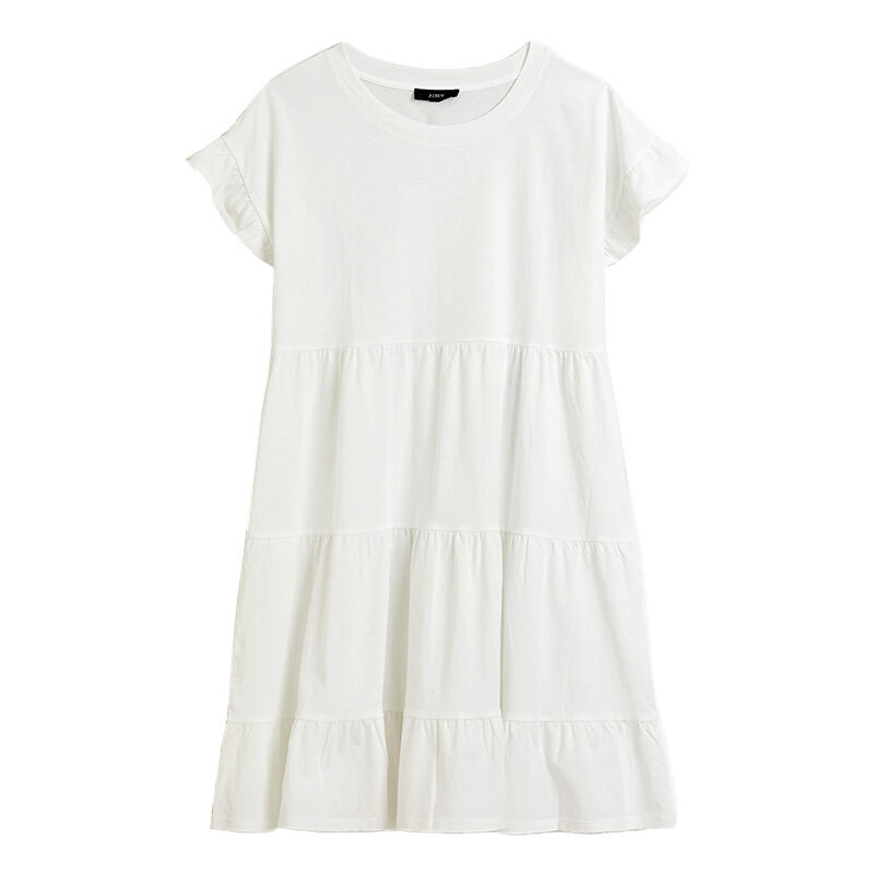 J.Crew Tiered Dress in Jersey - Cotton jersey white beach dress