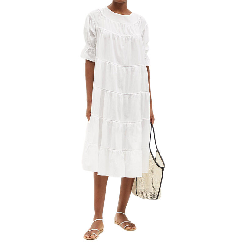 Merlette - Paradis Tiered Cotton White Midi Dress