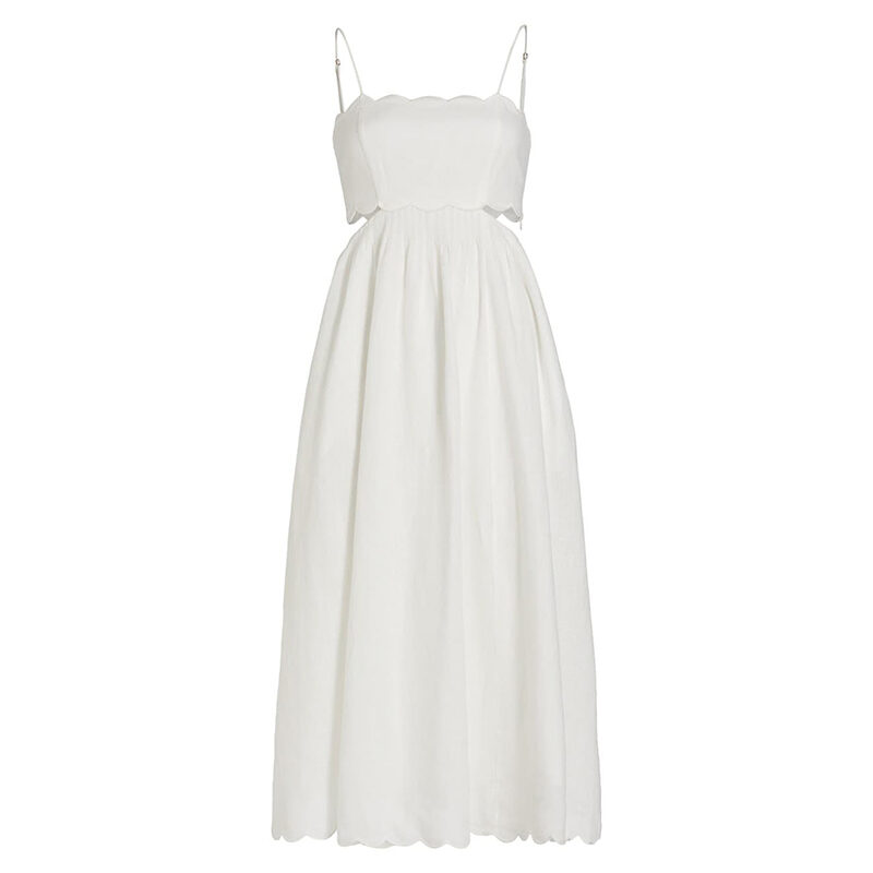 Zimmermann Scallop-Trim Midi Dress - Lace up white beach dress 