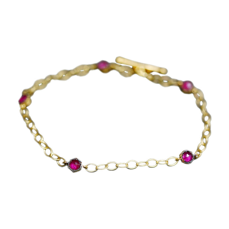 Cathy Waterman - 22K Recycled Gold Hexagonal Bezel Bracelet with Rubies