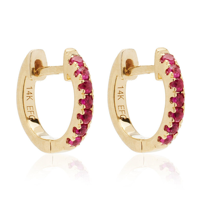 EF Collection - 14K Rose Gold Ruby Mini Huggie