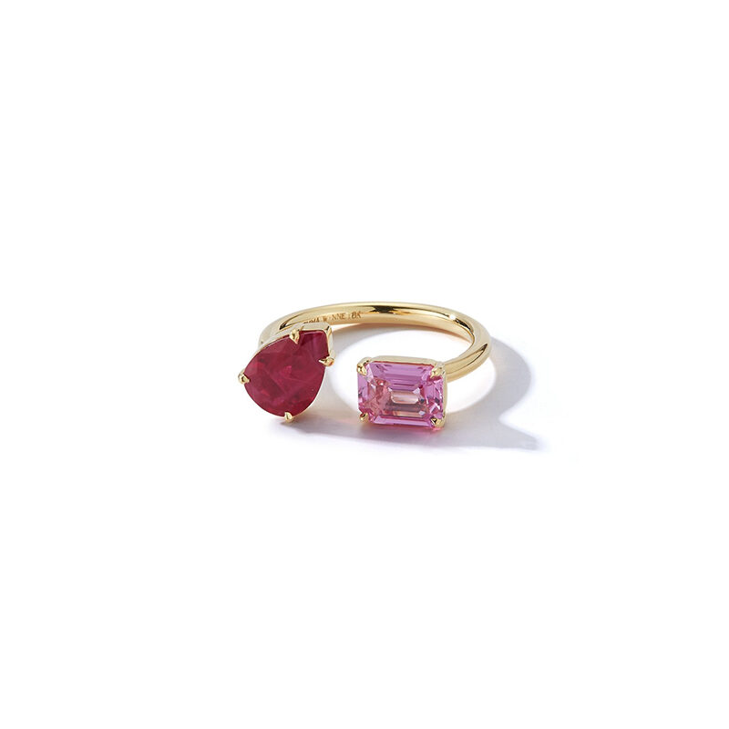 Jemma Wynne - Bespoke Ruby Pear and Pink Sapphire Open Ring