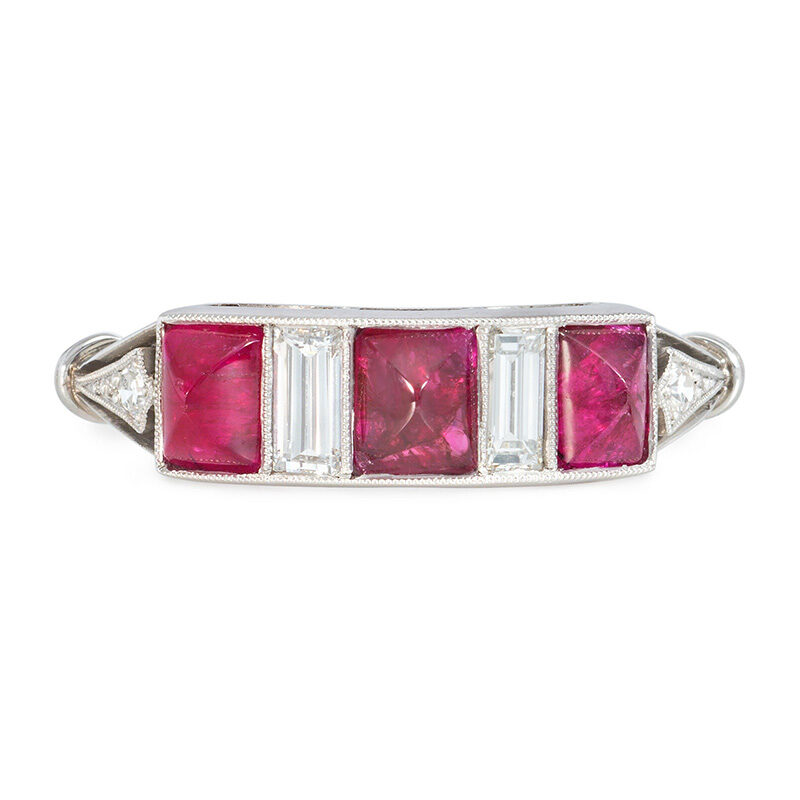 Vintage - Art Deco Sugarloaf Ruby and Diamond Ring