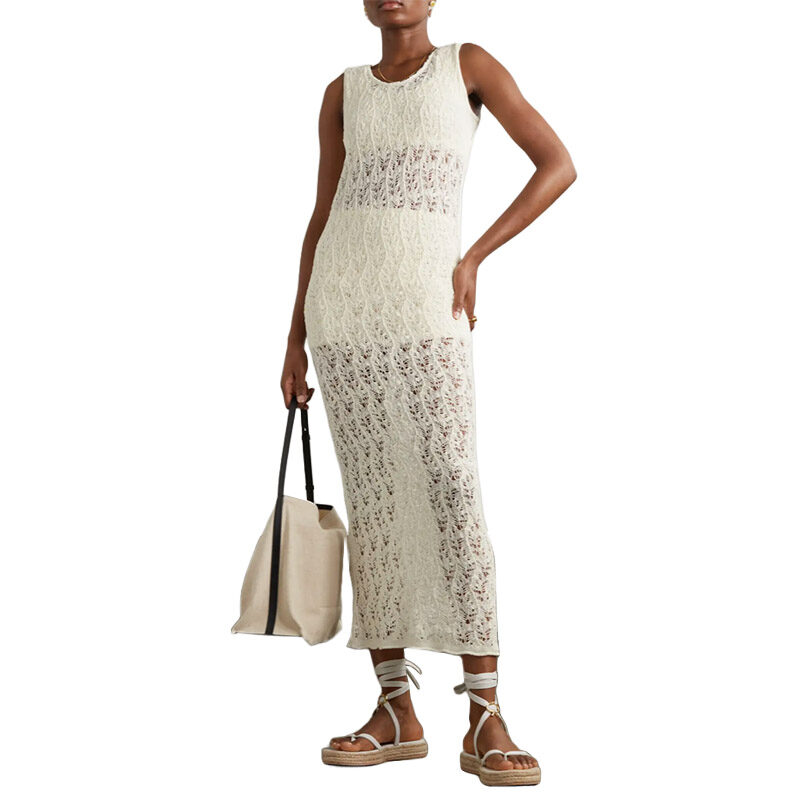 Le Kasha - Mawta Crocheted White Linen Midi Dress 