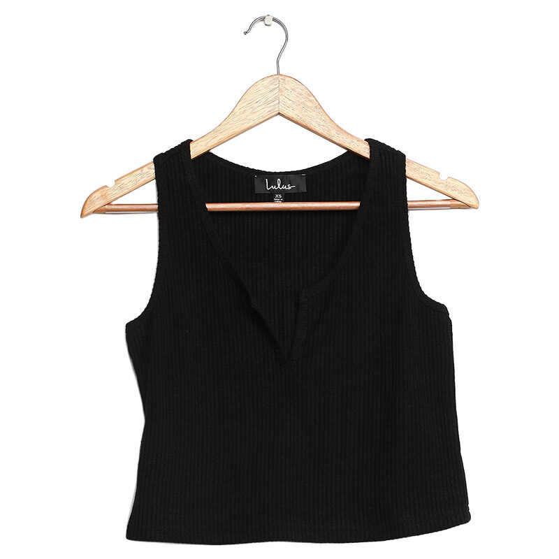 Best Cropped: - Lulus Living Leisurely Black Tank Top