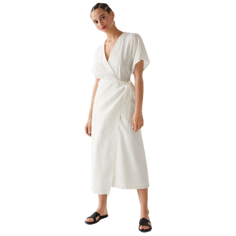 & Other Stories - White Linen Wrap Midi Dress