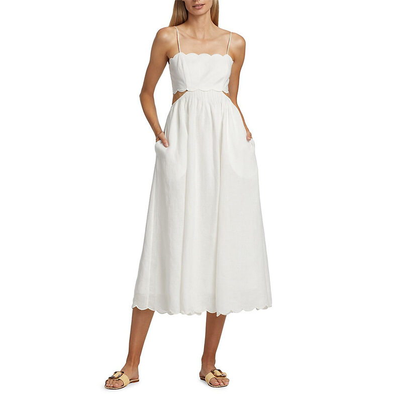 Zimmermann - Scallop-Trim White Linen Midi Dress