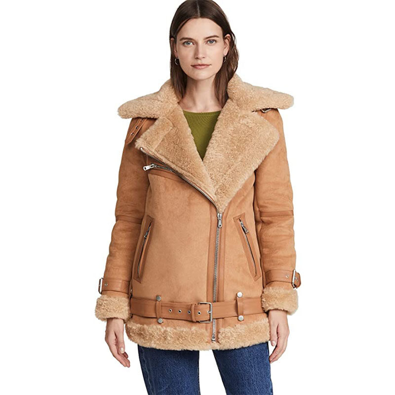 Avec Les Filles - Bonded Faux Shearling Biker Jacket