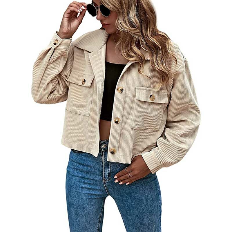 Eteviolet - Casual Cropped Corduroy Jacket