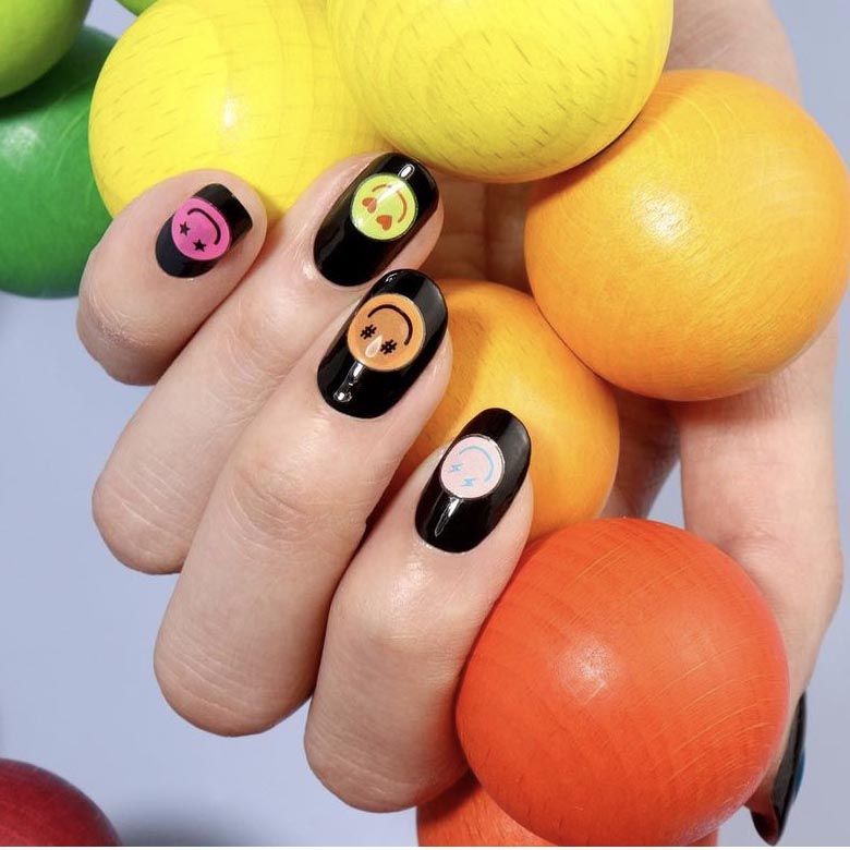 Smile Dots  - Absolute Black + Smiles Nail Art Applique