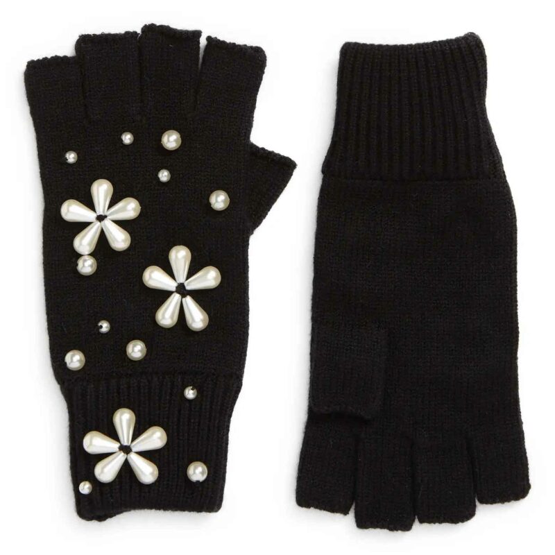 Lele Sadoughi - Jet Pearl Snowflake Fingerless Knit Gloves