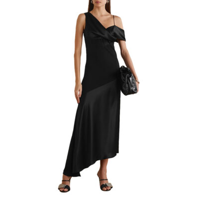 Loewe - Asymmetric One-Shoulder Embellished Satin and Stretch-Crepe Maxi Dress