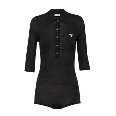 Prada - Logo-Embroidered Polo Bodysuit