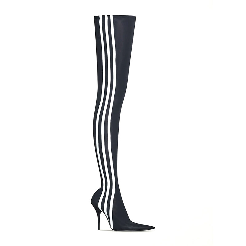 Balenciaga - + Adidas Knife Striped Spandex Over the Knee Boots