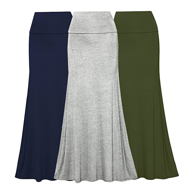 Free to Live  - 3 Pack Women's Fold Over Flowy High Waist Maxi Skirts 