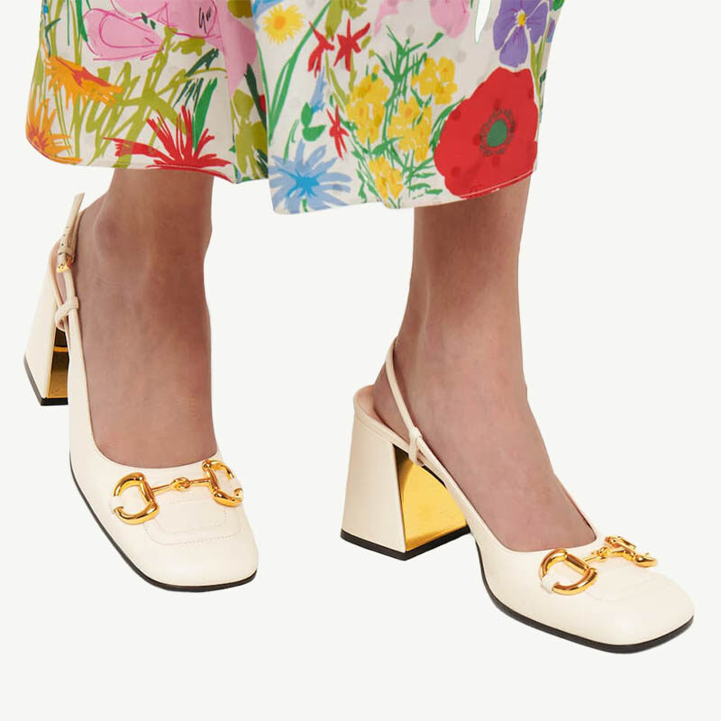 Gucci - Horsebit Leather Slingback Pumps