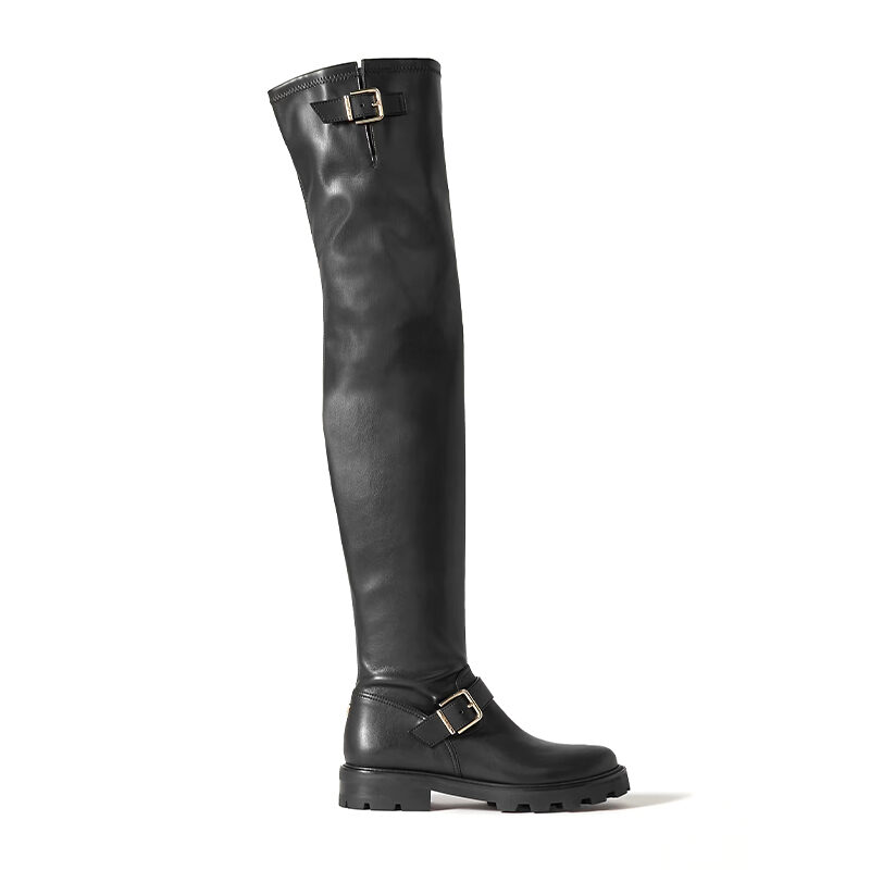 Jimmy Choo - Biker II Buckled Leather Over the Knee Boots