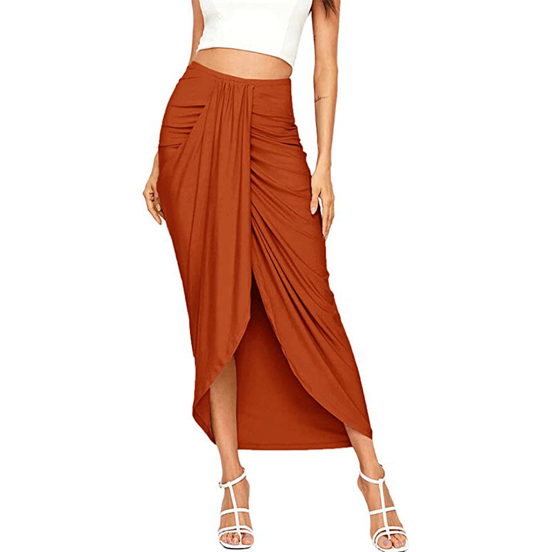  SheIn - Casual Slit Wrap Asymmetrical Elastic High Waist Maxi Draped Skirt