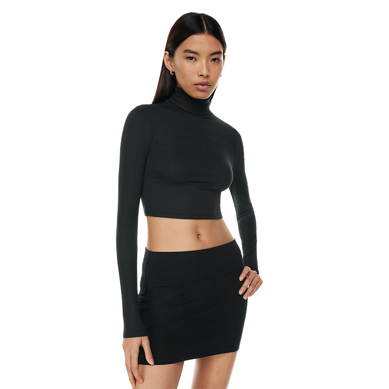 Black Cropped Lace Turtleneck