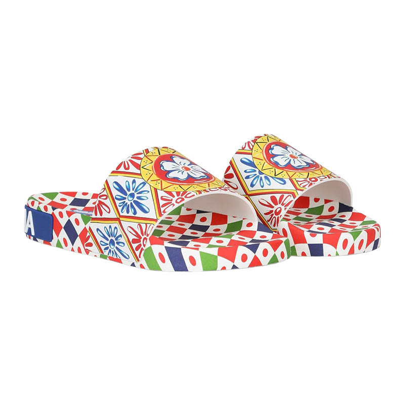 Dolce & Gabbana - Carretto Print Rubber Beach Slides