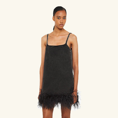 Miu Miu - Denim Mini-Dress with Feathers