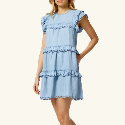 Stellah - Denim Eyelet-Trimmed Shift Dress