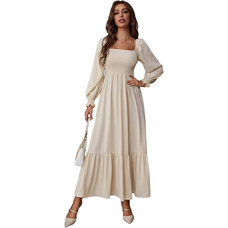 WDIRARA - Women's Square Neck Long Sleeve Maxi Dress