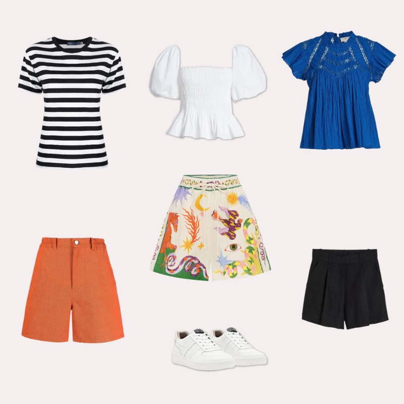 Three t-shirts and shorts outfit combinations for what to wear in Italy this summer