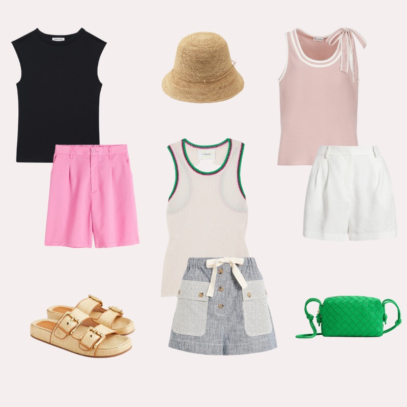 Three different Italy outfit ideas with tops and shorts