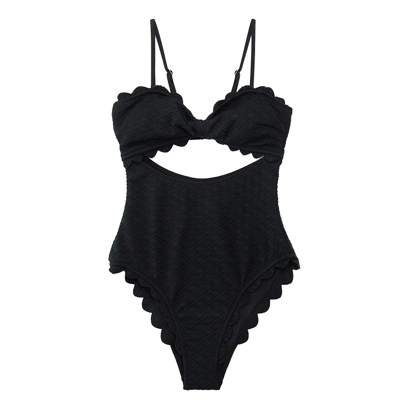 Cupshe - Women's One Piece Swimsuit Sexy Black Cutout Scallop Trim Bathing Suit