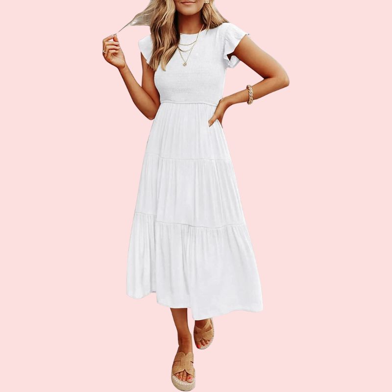 Casual Ruffle Short Sleeve Crewneck Dress - 